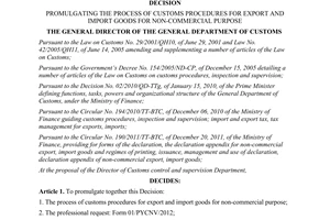 Decision No. 3125/QD-TCHQ promulgating the process of customs procedures for exp