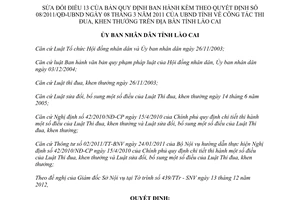 Quyết định 68/2012/QĐ-UBND sửa đổi Quy định công tác thi đua khen thưởng Lào Cai