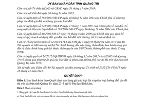 Quyết định 19/2012/QĐ-UBND bảng giá đất phân loại đường phố Quảng Trị 2013