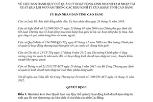 Quyết định 2145/QĐ-UBND năm 2012 Quy chế quản lý kinh doanh tạm nhập tái xuất