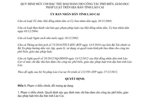 Quyết định 63/2012/QĐ-UBND mức chi đặc thù bảo đảm công tác phổ biến giáo dục