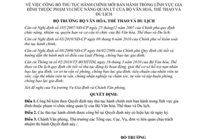 Quyết định 5153/QĐ-BVHTTDL 2012 thủ tục hành chính mới trong lĩnh vực gia đình
