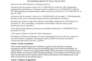 Circular No. 233/2012/TT-BTC stipulating levels of collection regime of road