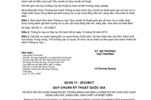 Thông tư 50/2012/TT-BCT Quy chuẩn kỹ thuật quốc gia mức rủi ro chấp nhận được