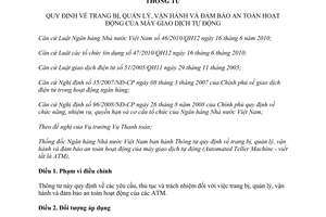 Thông tư 36/2012/TT-NHNN trang bị quản lý vận hành đảm bảo an toàn hoạt động