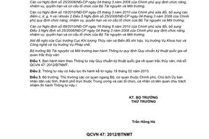 Thông tư 26/2012/TT-BTNMT Quy chuẩn kỹ thuật quốc gia về quan trắc thủy văn