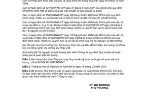 Thông tư 25/2012/TT-BTNMT Quy chuẩn kỹ thuật quốc gia quan trắc khí tượng