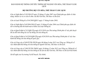 Quyết định 5139/QĐ-BVHTTDL năm 2012 Hệ thống chỉ tiêu thống kê ngành Văn hóa