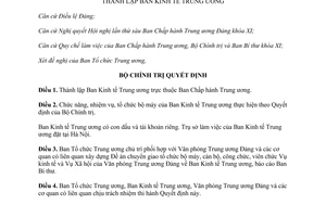 Quyết định 160-QĐ/TW năm 2012 thành lập Ban Kinh tế Trung ương