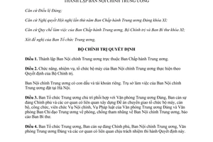 Quyết định 158-QĐ/TW năm 2012 thành lập Ban Nội chính Trung ương