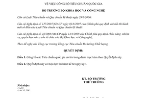 Quyết định 3621/QĐ-BKHCN năm 2012 công bố Tiêu chuẩn quốc gia