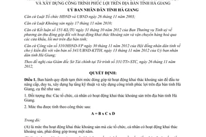 Quyết định 2621/2012/QĐ-UBND mức đóng góp từ hoạt động khai thác KS