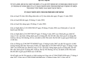 Quyết định 54/2012/QĐ-UBND sửa đổi Quyết định 19/2009/QĐ-UBND quy định diện tích