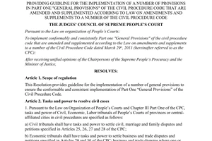 Resolution No. 03/2012/NQ-HĐTP guidline general provisions civil procedure code amended