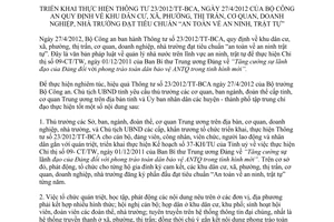 Chỉ thị 15/CT-UBND 2012 triển khai Thông tư số 23/2012/TT-BCA chuẩn An toàn  an ninh trật tự Vĩnh Long