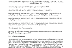 Thông tư 130/2012/TT-BQP hướng dẫn thực hiện công tác quốc phòng ở bộ