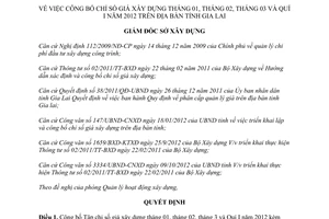 Quyết định 62/QĐ-SXD chỉ số giá xây dựng tháng 1 2 3 Quí I năm 2012 Sở Xây dựng Gia Lai