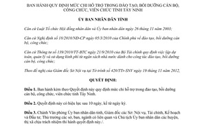 Quyết định 55/2012/QĐ-UBND chi hỗ trợ đào tạo bồi dưỡng cán bộ công viên chức