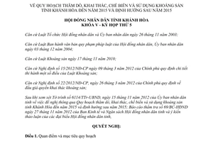 Nghị quyết 22/2012/NQ-HĐND Quy hoạch thăm dò khai thác chế biến sử dụng khoáng sản Khánh Hòa đến 2015
