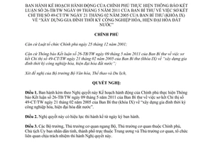 Nghị quyết 81/NQ-CP năm 2012 Kế hoạch hành động của Chính phủ thực hiện