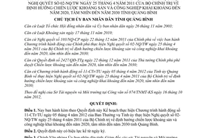 Quyết định 3005/QĐ-CT/UBND chương trình 11-CTr/TU khoáng sản công nghiệp Quảng Bình 2020 2030 2012