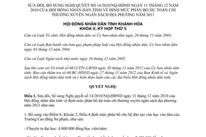 Nghị quyết 23/2012/NQ-HĐND sửa đổi 14/2010/NQ-HĐND định mức dự toán chi thường xuyên ngân sách 2011