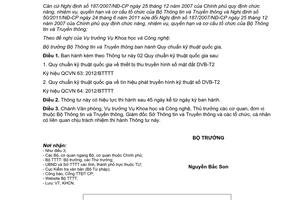 Thông tư 20/2012/TT-BTTTT ban hành Quy chuẩn kỹ thuật quốc gia