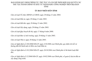 Quyết định 48/2012/QĐ-UBND trình tự thủ tục cơ chế phối hợp giải quyết thủ tục