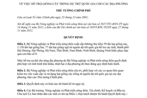 Quyết định 1797/QĐ-TTg năm 2012 hỗ trợ giống cây trồng dự trữ quốc gia