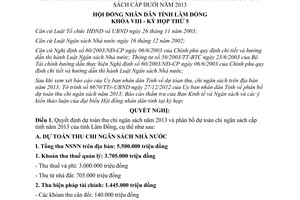 Nghị quyết 58/2012/NQ-HĐND dự toán thu chi ngân sách năm 2013 Lâm Đồng