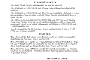 Quyết định 57/2012/QĐ-UBND chi trả nhuận bút thù lao Quỹ nhuận bút Đài Phát thanh truyền hình Tây Ninh