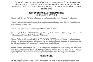 Nghị quyết 26/2012/NQ-HĐND chế độ cho huấn luyện viên và vận động viên thể thao Khánh Hòa