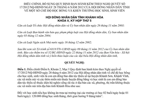 Nghị quyết 27/2012/NQ-HĐND chế độ học bổng khen thưởng học sinh sinh viên Khánh Hòa