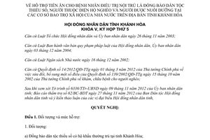 Nghị quyết 30/2012/NQ-HĐND hỗ trợ tiền ăn bệnh nhân dân tộc thiểu số nghèo Khánh Hòa