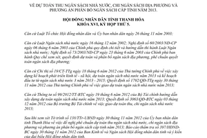 Nghị quyết 39/2012/NQ-HĐND dự toán thu chi phân bổ ngân sách nhà nước năm 2013 Thanh Hóa