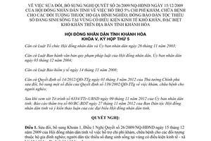 Nghị quyết 28/2012/NQ-HĐND sửa đổi 26/2009/NQ-HĐND hỗ trợ khám chữa bệnh Khánh Hòa