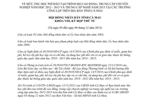 Nghị quyết 12/2012/NQ-HĐND thu học phí cao đẳng trung cấp chuyên nghiệp công lập Cà Mau