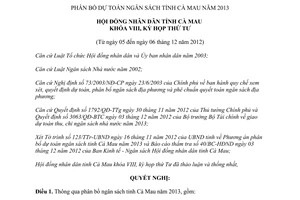 Nghị quyết 10/2012/NQ-HĐND phân bổ dự toán ngân sách 2013 Cà Mau