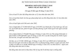 Nghị quyết 09/2012/NQ-HĐND dự toán ngân sách tỉnh 2013 Cà Mau