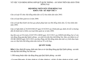 Nghị quyết 64/2012/NQ-HĐND vận động đóng góp Quỹ Quốc phòng An ninh Đồng Nai