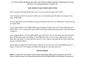 Quyết định 2465/QĐ-UBND năm 2012 công bố thủ tục hành chính Sở Kế hoạch Đầu tư