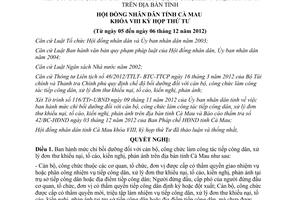 Nghị quyết 15/2012/NQ-HĐND mức chi bồi dưỡng đối với cán bộ công chức Cà Mau