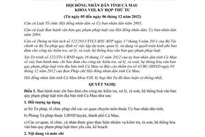 Nghị quyết 16/2012/NQ-HĐND mức chi bảo đảm cho công tác kiểm tra xử lý rà soát