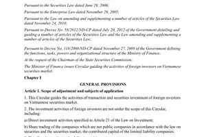 Circular No. 213/2012/TT-BTC guiding operation of foreign investors on Vietnames