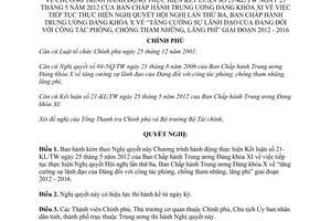 Nghị quyết 82/NQ-CP năm 2012 chương trình hành động thực hiện Kết luận 21-KL/TW