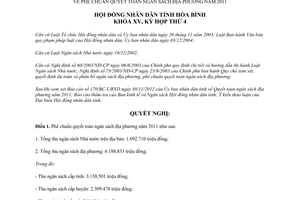 Nghị quyết 52/2012/NQ-HĐND phê chuẩn quyết toán ngân sách địa phương 2011 Hòa Bình