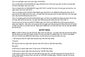 Nghị quyết 47/2012/NQ-HĐND bổ sung dự toán thu ngân sách cấp tỉnh Đồng Nai 2012