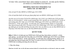 Nghị quyết 50/2012/NQ-HĐND thực hiện nhiệm vụ kinh tế xã hội quốc phòng an ninh Đồng Nai 2013