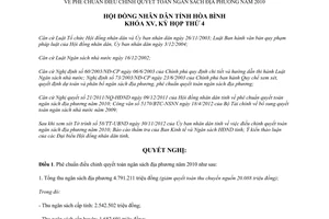 Nghị quyết 51/2012/NQ-HĐND phê chuẩn điều chỉnh quyết toán ngân sách địa phương 2010 Hòa Bình