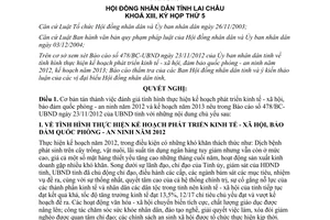 Nghị quyết 57/2012/NQ-HĐND kế hoạch phát triển kinh tế xã hội quốc phòng an ninh Lai Châu 2013